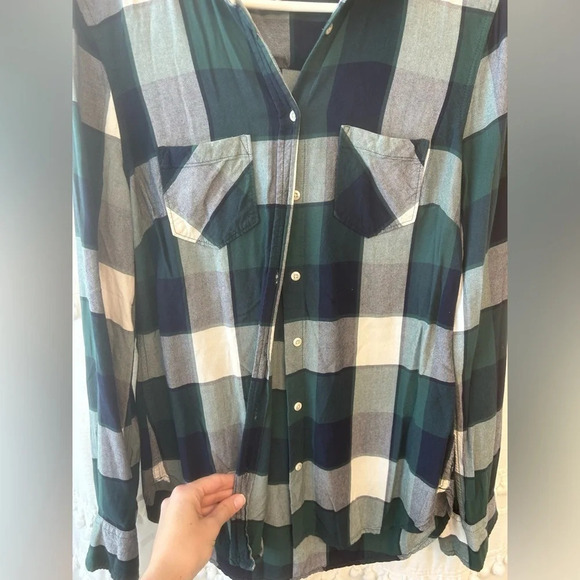 Merona plaid long sleeve button down green and blue size S - Picture 3 of 9